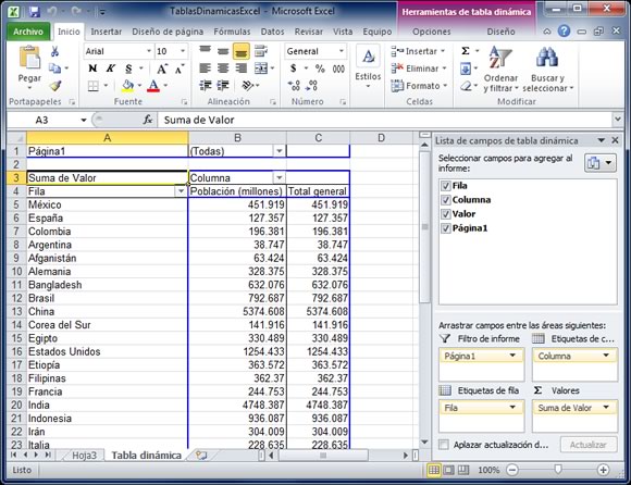 Tabla dinámica en Excel 2010