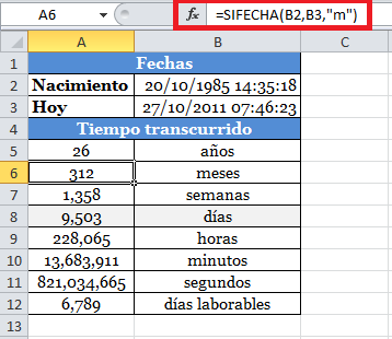 Función SIFECHA para calcular los meses entre dos fechas