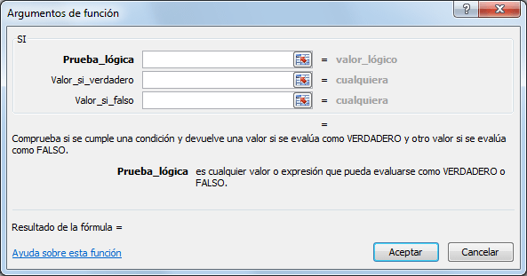 Sintaxis de la función SI en Excel