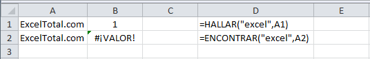 Diferencia entre ENCONTRAR y HALLAR en Excel
