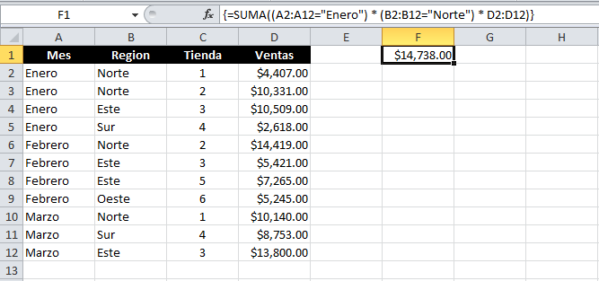 Sumar con varias condiciones en Excel utilizando la función SUMA