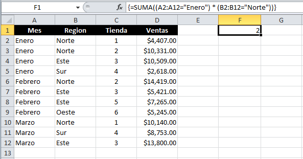 Contar con varias condiciones en Excel con la función SUMA