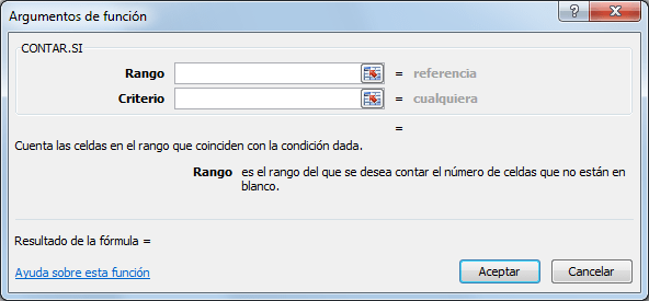 Sintaxis de la función CONTAR.SI en Excel