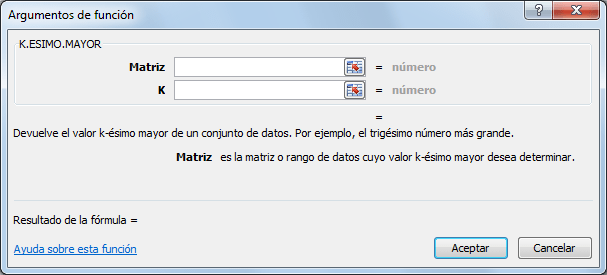 Sintaxis de la función K.ESIMO.MAYOR