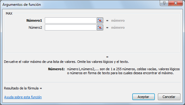 Sintaxis de la función MAX en Excel