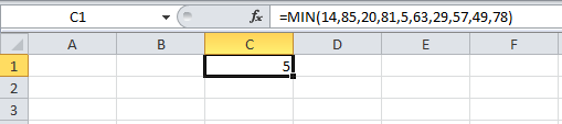 Ejemplo de la función MIN en Excel