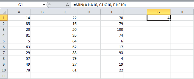 Valor mínimo en Excel con la función MIN