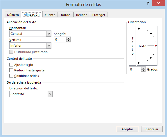 Cuadro de diálogo Formato de celdas