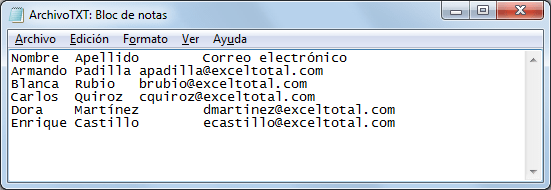 Exportar de Excel a TXT