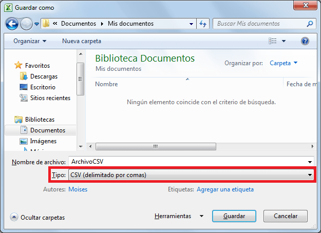 Exportar datos de Excel a un archivo CSV