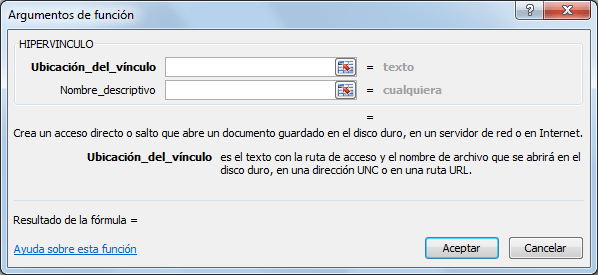 Función HIPERVINCULO en Excel
