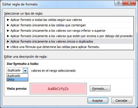 Localizar valores duplicados con formato condicional en Excel