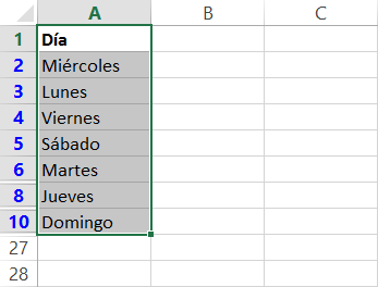 Lista de valores únicos en Excel