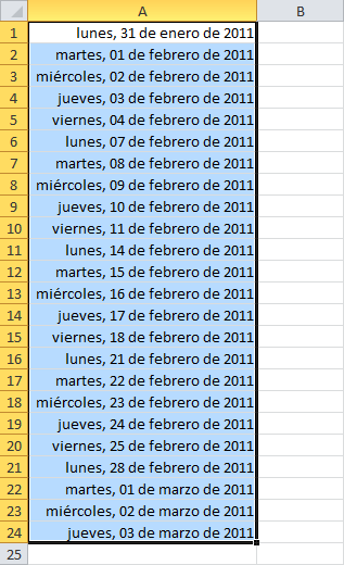 Cómo crear una lista de fechas laborables en Excel
