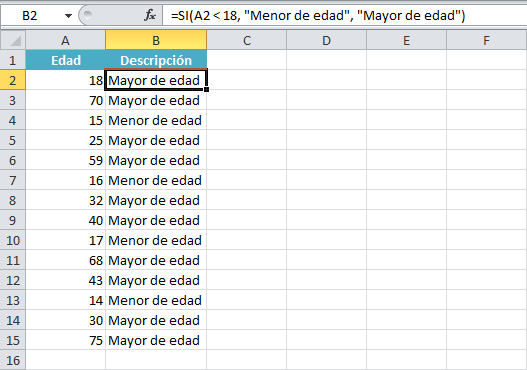 Función SI anidada en Excel