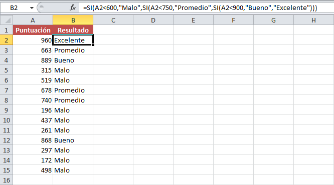 Funciones SI anidadas en Excel