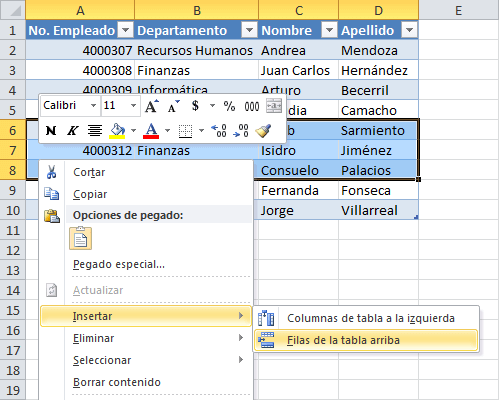 Cómo insertar datos nuevos a una tabla en Excel