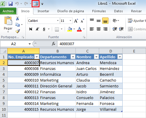 Insertar filas tabla Excel