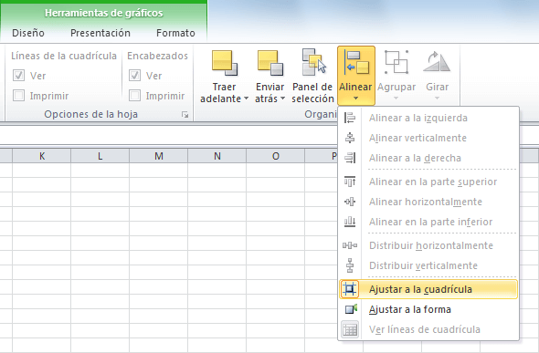 Alinear gráfico a la cuadrícula de Excel
