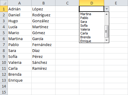 Listas desplegables en Excel con la función INDIRECTO