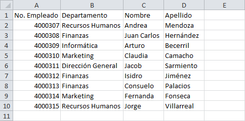 Crear una tabla de Excel