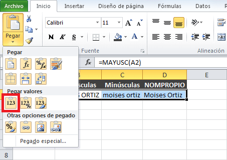 Resultado de imagen para mayusc excel