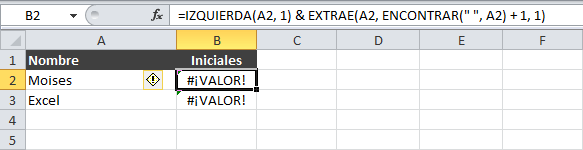 Obtener iniciales de nombres en Excel