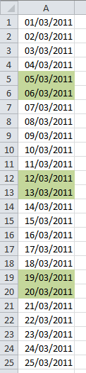 Marcar fechas de fin de semana en Excel