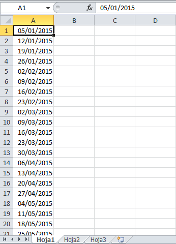 Lista de fechas automática en Excel