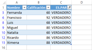Filtro numérico en Excel