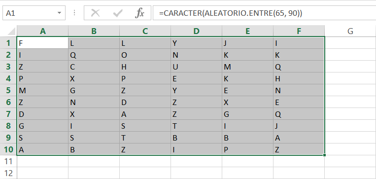 Aleatorio de letras en Excel