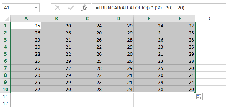 Crear números aleatorios con funciones de Excel