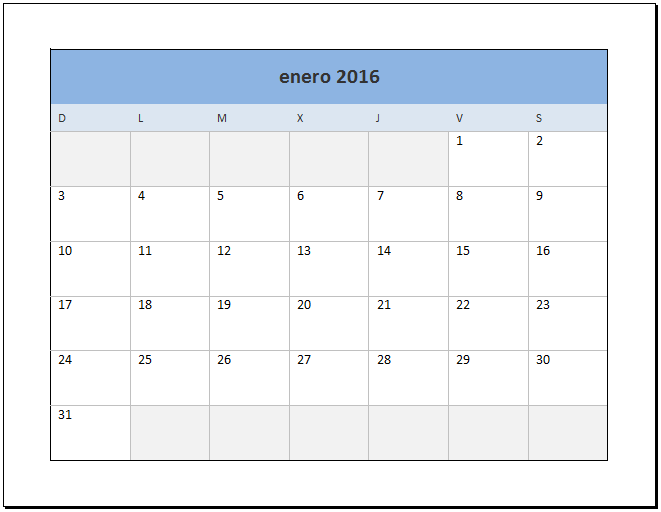Calendario 2016 para imprimir gratis