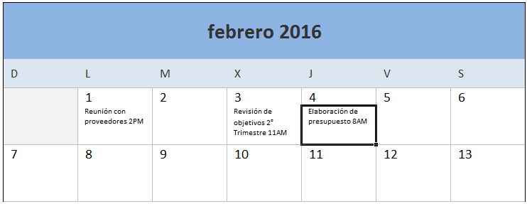 Calendario 2016 en Excel descargable