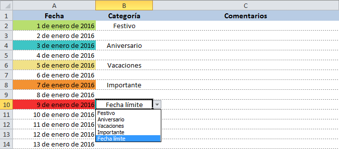 Calendario 2016 para Excel