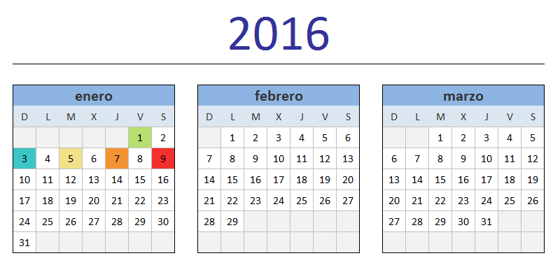 Plantilla de calendario anual 2016 en Excel
