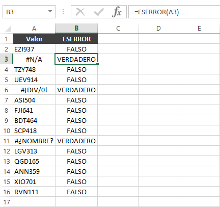 Contar celdas con error en Excel