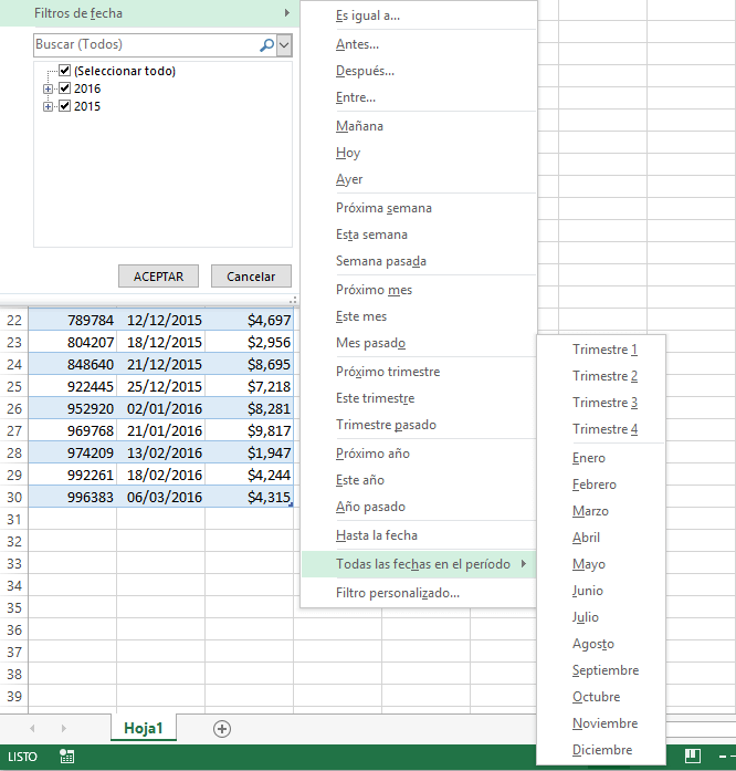 Filtro avanzado de fechas en Excel