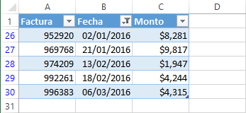 Ejemplo de filtros con fechas en Excel