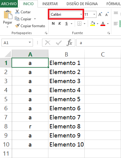 Símbolo check en Excel