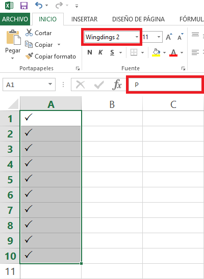 Cómo palomear o tachar en Excel