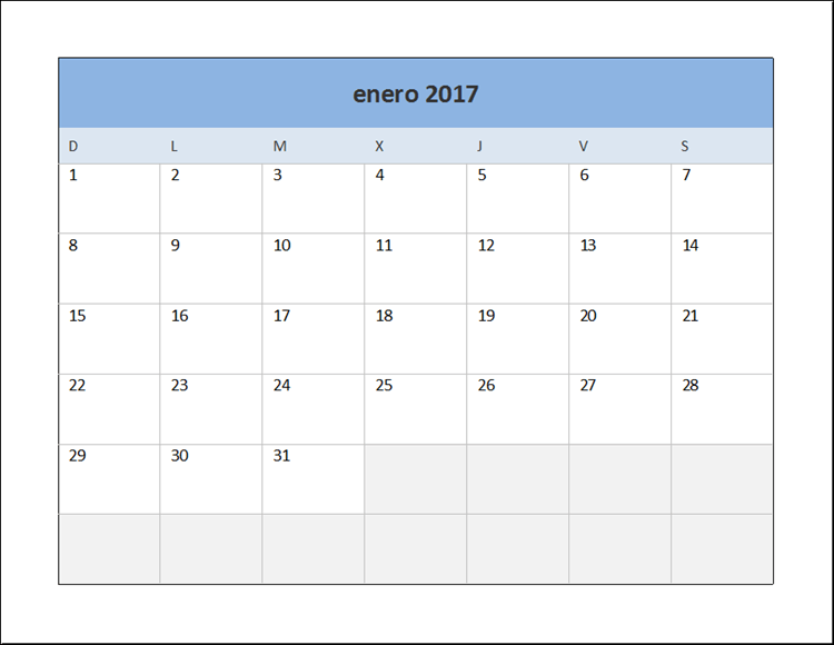 Calendario 2017 para imprimir gratis