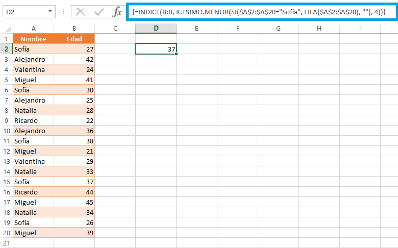 Encontrar enésima aparición en Excel