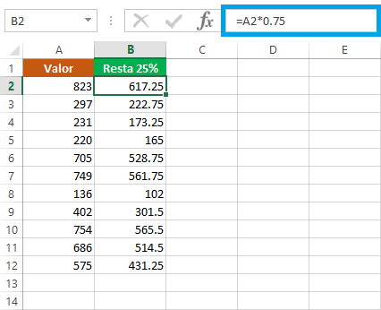 Fórmulas para restar porcentajes en Excel
