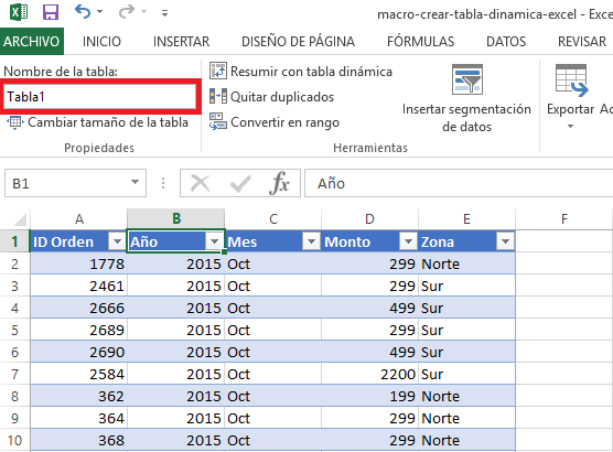 Macro para crear una tabla dinámica en Excel
