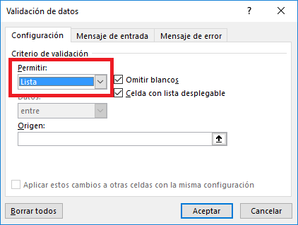 Crear listas desplegables en Excel