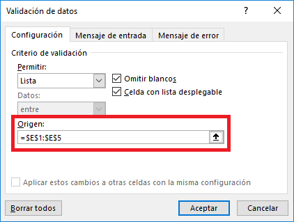 Introducir datos con listas desplegables en Excel