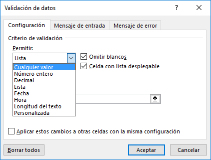 Eliminar una lista desplegable en Excel