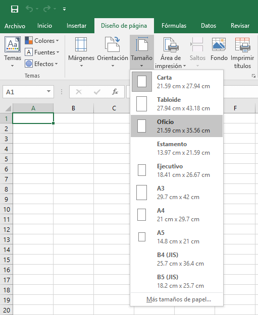 en tamaño Oficio Excel • Total