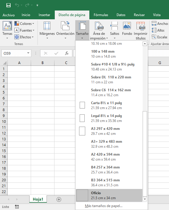 Como configurar Excel para imprimir en tamaño de papel oficio